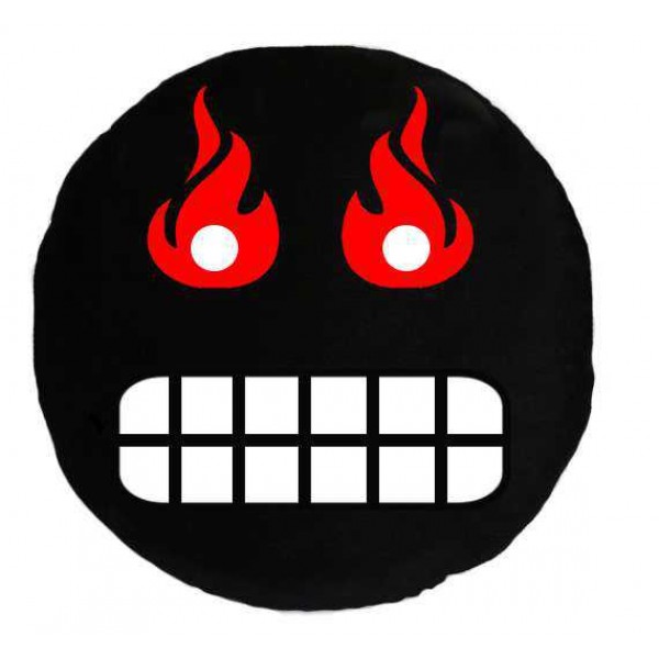 Soft Smiley Emoticon Black Round Cushion Pillow Stuffed Plush Toy Doll (Angry Fire)
